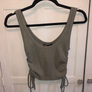 ZARA Ruched Ribbed Tank Top TRF Green